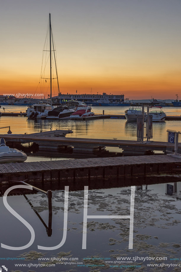 SOZOPOL, BULGARIA - JULY 11, 2016: Amazing Sunset at the port of Sozopol, Burgas Region, Bulgaria