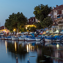 SOZOPOL, BULGARIA - JULY 11, 2016: Night Panoramic view of the port of Sozopol, Burgas Region, Bulgaria