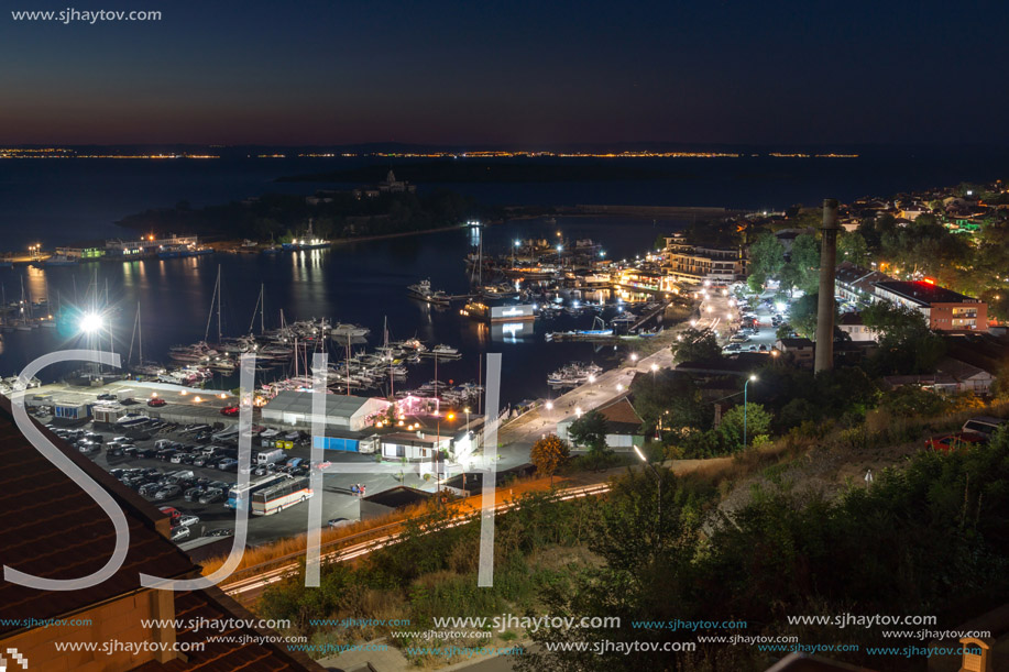 SOZOPOL, BULGARIA - JULY 11, 2016: Night Panoramic view of the port of Sozopol, Burgas Region, Bulgaria