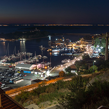 SOZOPOL, BULGARIA - JULY 11, 2016: Night Panoramic view of the port of Sozopol, Burgas Region, Bulgaria