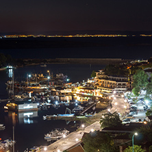 SOZOPOL, BULGARIA - JULY 11, 2016: Night Panoramic view of the port of Sozopol, Burgas Region, Bulgaria