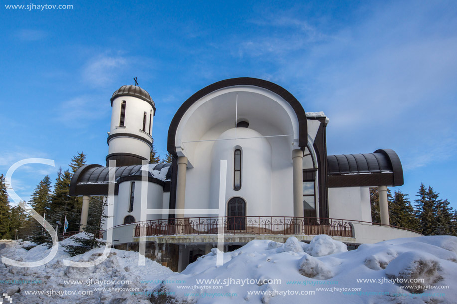 PAMPOROVO, BULGARIA - JANUARY 20, 2013: Church of Assumption of the Most Holy Mother in Ski resort Pamporovo in Rhodope, Mountains, Smolyan Region, Bulgaria