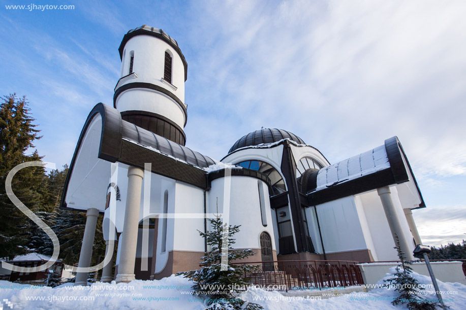 PAMPOROVO, BULGARIA - JANUARY 20, 2013: Church of Assumption of the Most Holy Mother in Ski resort Pamporovo in Rhodope, Mountains, Smolyan Region, Bulgaria