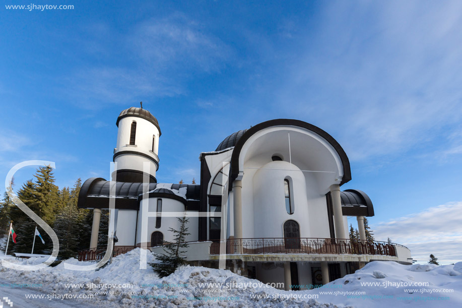 PAMPOROVO, BULGARIA - JANUARY 20, 2013: Church of Assumption of the Most Holy Mother in Ski resort Pamporovo in Rhodope, Mountains, Smolyan Region, Bulgaria