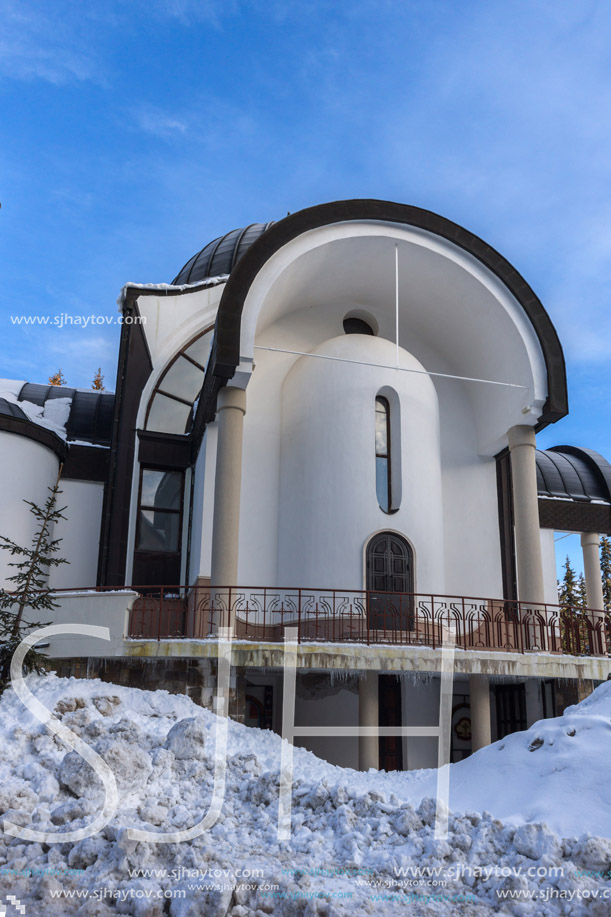 PAMPOROVO, BULGARIA - JANUARY 20, 2013: Church of Assumption of the Most Holy Mother in Ski resort Pamporovo in Rhodope, Mountains, Smolyan Region, Bulgaria