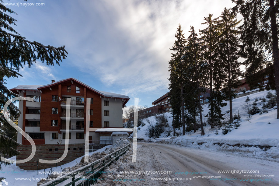 PAMPOROVO, BULGARIA - JANUARY 20, 2013: Winter view of Ski resort Pamporovo in Rhodope Mountains, Smolyan Region, Bulgaria