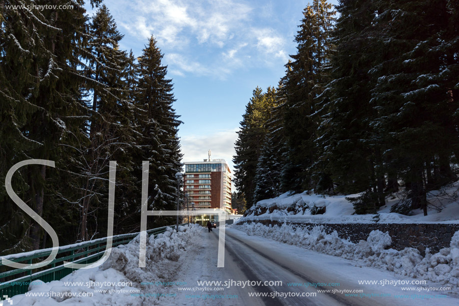 PAMPOROVO, BULGARIA - JANUARY 20, 2013: Winter view of Ski resort Pamporovo in Rhodope  Mountains, Smolyan Region, Bulgaria