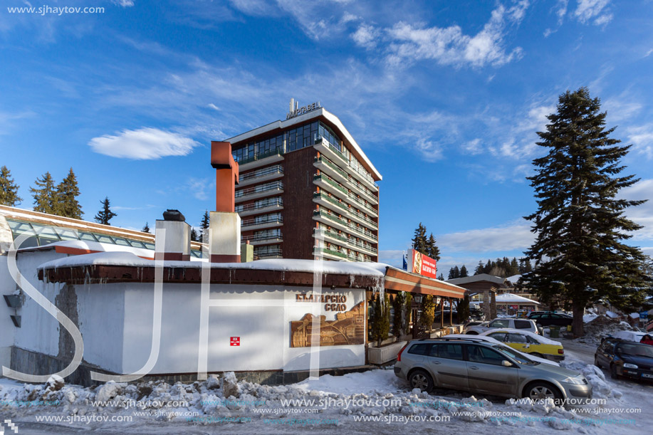 PAMPOROVO, BULGARIA - JANUARY 20, 2013: Winter view of Ski resort Pamporovo in Rhodope Mountains, Smolyan Region, Bulgaria