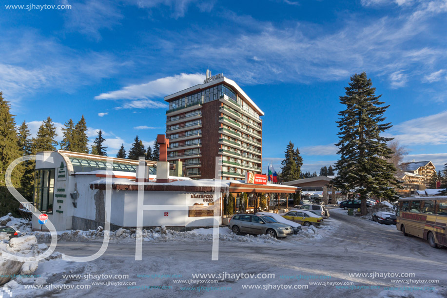 PAMPOROVO, BULGARIA - JANUARY 20, 2013: Winter view of Ski resort Pamporovo in Rhodope  Mountains, Smolyan Region, Bulgaria