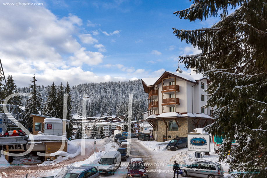 PAMPOROVO, BULGARIA - JANUARY 20, 2013: Winter view of Ski resort Pamporovo in Rhodope Mountains, Smolyan Region, Bulgaria