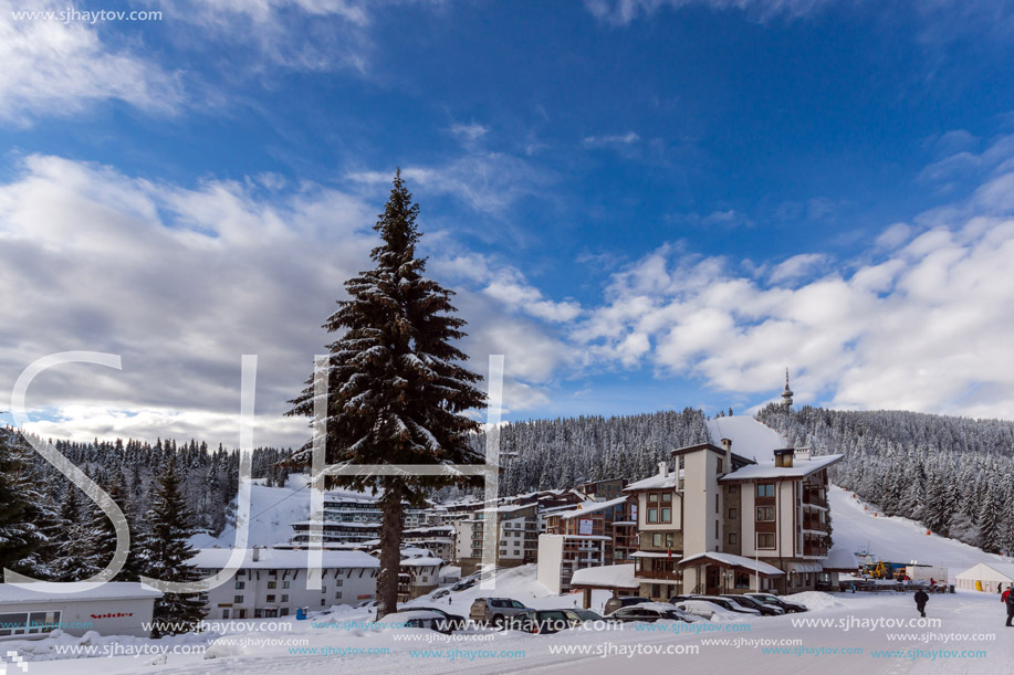 PAMPOROVO, BULGARIA - JANUARY 20, 2013: Winter view of Ski resort Pamporovo in Rhodope Mountains, Smolyan Region, Bulgaria