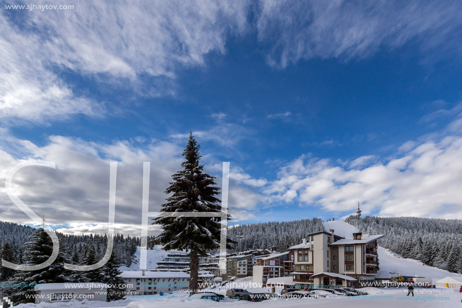 PAMPOROVO, BULGARIA - JANUARY 20, 2013: Winter view of Ski resort Pamporovo in Rhodope  Mountains, Smolyan Region, Bulgaria