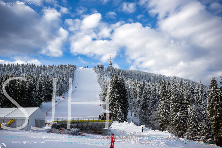 PAMPOROVO, BULGARIA - JANUARY 20, 2013: Snezhanka peak and Ski resort Pamporovo in Rhodope Mountains, Smolyan Region, Bulgaria