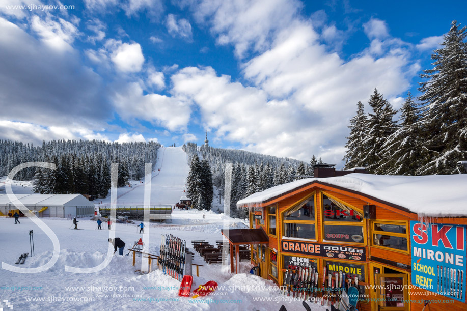 PAMPOROVO, BULGARIA - JANUARY 20, 2013: Snezhanka peak and Ski resort Pamporovo in Rhodope Mountains, Smolyan Region, Bulgaria