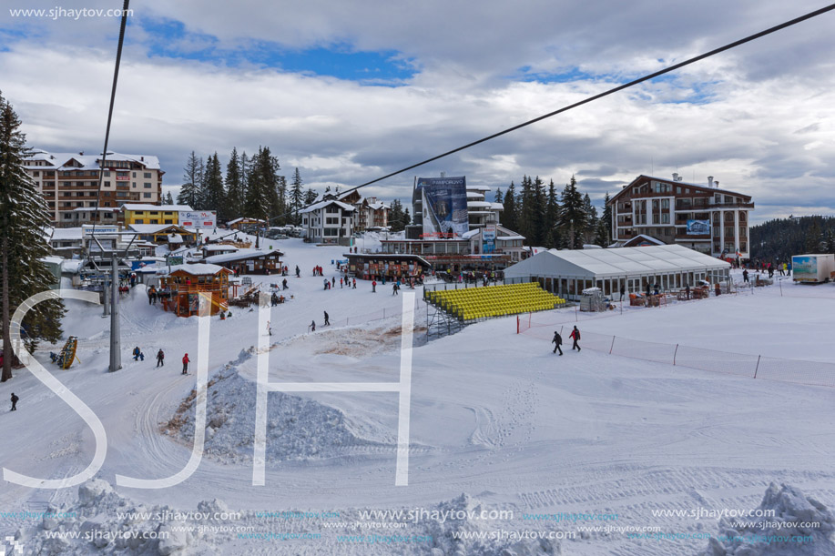 PAMPOROVO, BULGARIA - JANUARY 20, 2013: Winter view of Ski resort Pamporovo in Rhodope Mountains, Smolyan Region, Bulgaria