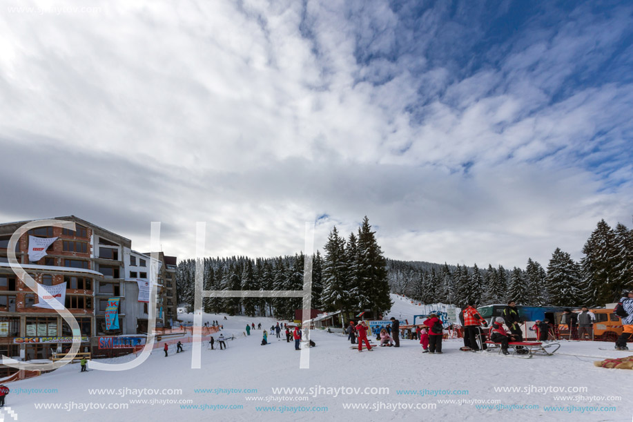 PAMPOROVO, BULGARIA - JANUARY 20, 2013: Winter view of Ski resort Pamporovo in Rhodope Mountains, Smolyan Region, Bulgaria