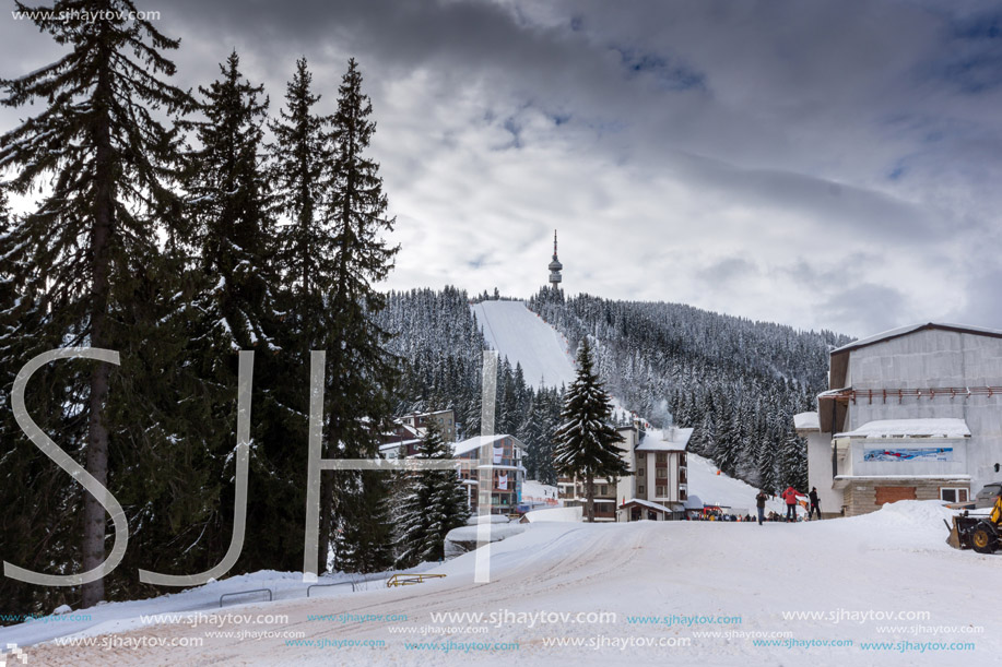 PAMPOROVO, BULGARIA - JANUARY 20, 2013: Snezhanka peak and Ski resort Pamporovo in Rhodope Mountains, Smolyan Region, Bulgaria