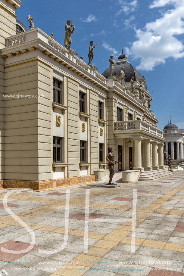 SKOPJE, REPUBLIC OF MACEDONIA - 13 MAY 2017: Macedonian National Theater in city of  Skopje, Republic of Macedonia