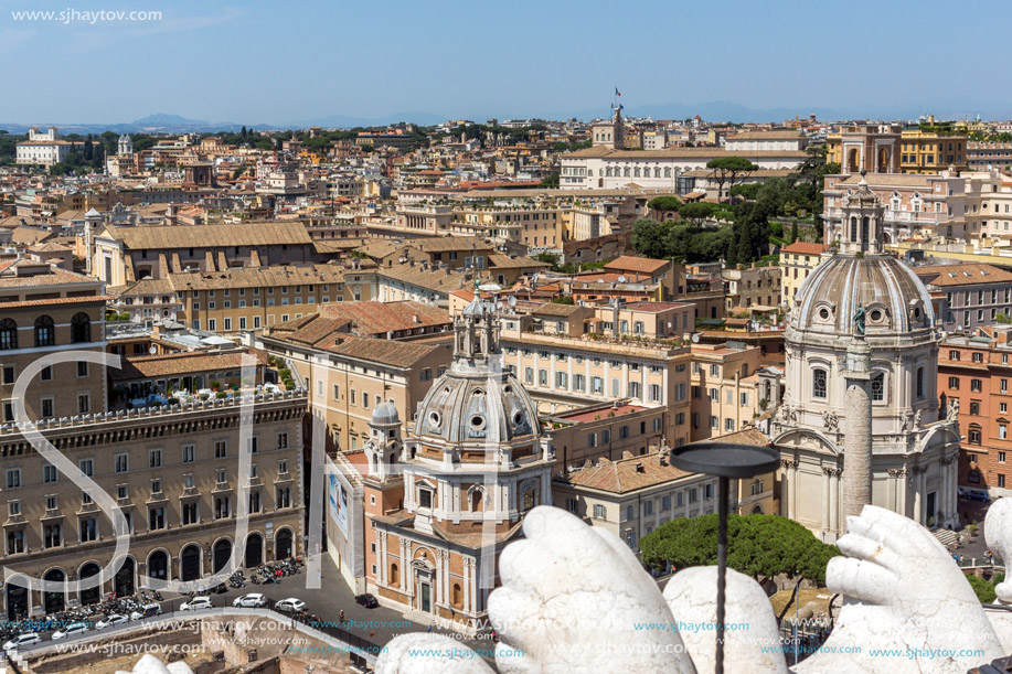 ROME, ITALY - JUNE 23, 2017:  Panoramic view of City of Rome from the roof of  Altar of the Fatherland, Italy