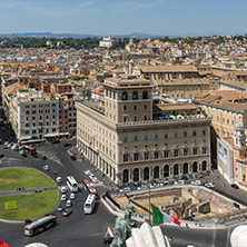 ROME, ITALY - JUNE 23, 2017:  Panoramic view of City of Rome from the roof of  Altar of the Fatherland, Italy