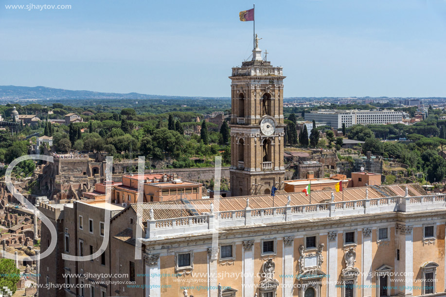 ROME, ITALY - JUNE 23, 2017:  Panoramic view of City of Rome from the roof of  Altar of the Fatherland, Italy