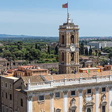 ROME, ITALY - JUNE 23, 2017:  Panoramic view of City of Rome from the roof of  Altar of the Fatherland, Italy