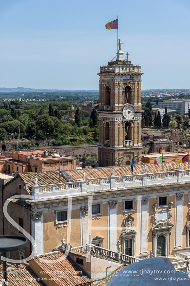 ROME, ITALY - JUNE 23, 2017:  Panoramic view of City of Rome from the roof of  Altar of the Fatherland, Italy