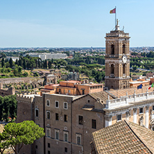 ROME, ITALY - JUNE 23, 2017:  Panoramic view of City of Rome from the roof of  Altar of the Fatherland, Italy