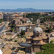 ROME, ITALY - JUNE 23, 2017:  Panoramic view of City of Rome from the roof of  Altar of the Fatherland, Italy