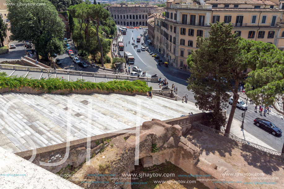 ROME, ITALY - JUNE 23, 2017:  Panoramic view of City of Rome from the roof of  Altar of the Fatherland, Italy