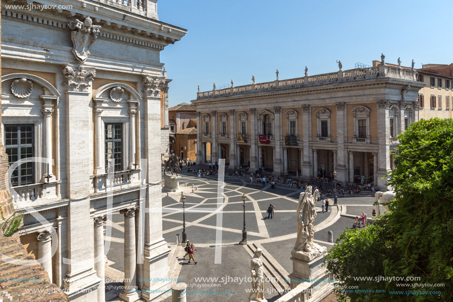 ROME, ITALY - JUNE 23, 2017: People in front of Capitoline Museums in city of Rome, Italy