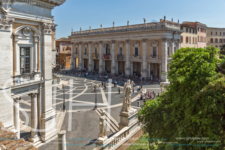ROME, ITALY - JUNE 23, 2017: People in front of Capitoline Museums in city of Rome, Italy