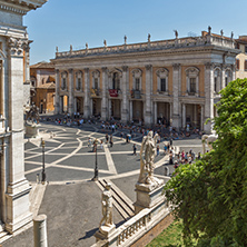 ROME, ITALY - JUNE 23, 2017: People in front of Capitoline Museums in city of Rome, Italy