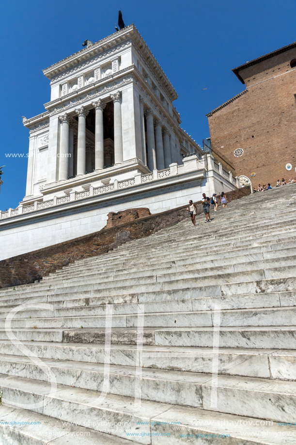 ROME, ITALY - JUNE 23, 2017: Amazing view of Altar of the Fatherland- Altare della Patria, known as the national Monument to Victor Emmanuel II in city of Rome, Italy
