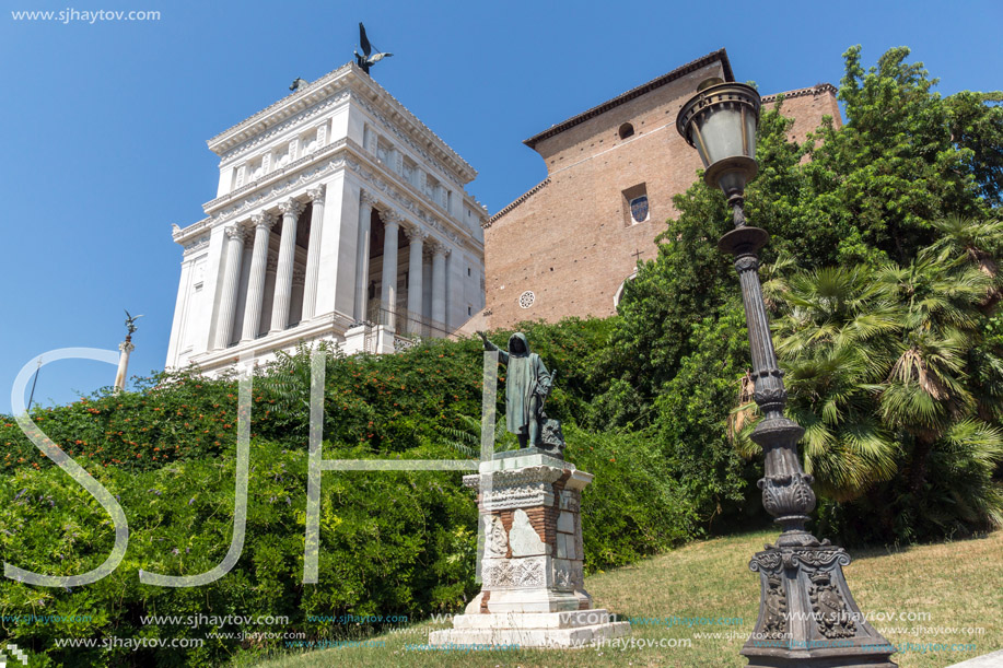 ROME, ITALY - JUNE 23, 2017: Amazing view of Altar of the Fatherland- Altare della Patria, known as the national Monument to Victor Emmanuel II in city of Rome, Italy