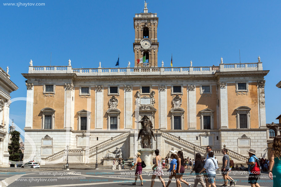 ROME, ITALY - JUNE 23, 2017: People in front of Capitoline Museums in city of Rome, Italy