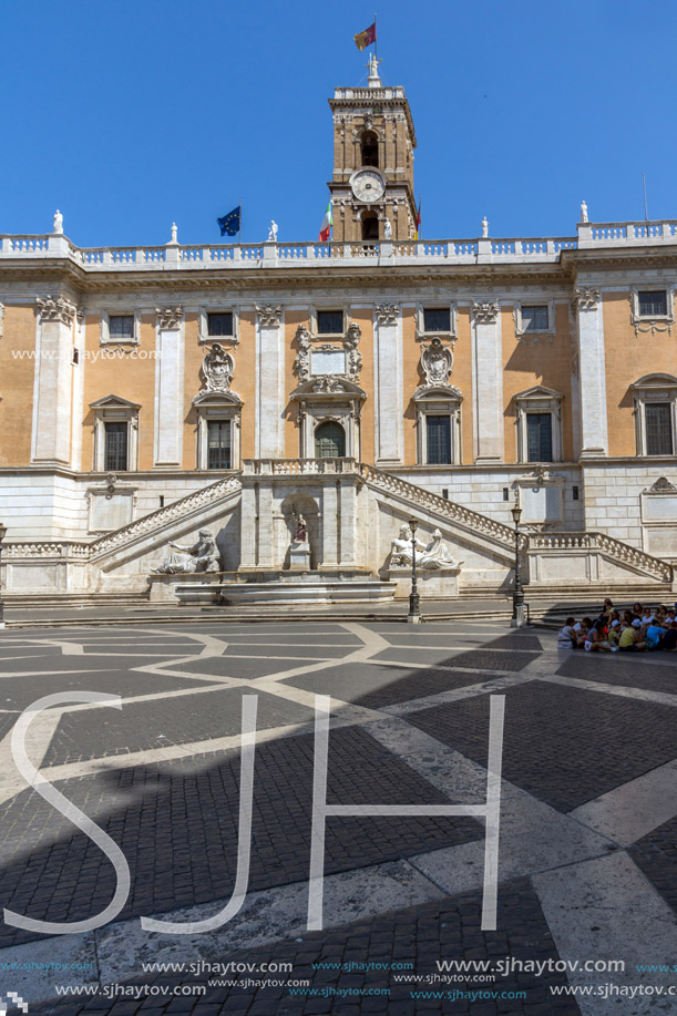 ROME, ITALY - JUNE 23, 2017: People in front of Capitoline Museums in city of Rome, Italy