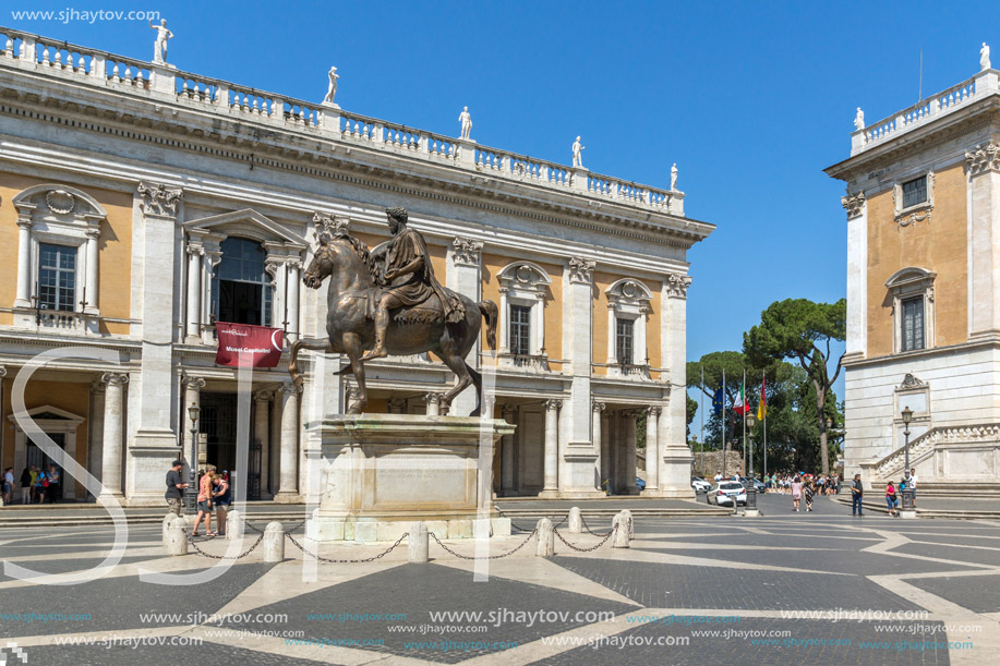 ROME, ITALY - JUNE 23, 2017: People in front of Capitoline Museums in city of Rome, Italy