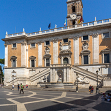 ROME, ITALY - JUNE 23, 2017: People in front of Capitoline Museums in city of Rome, Italy