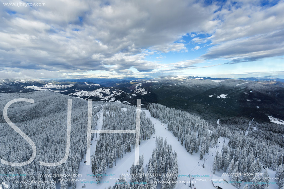 Amazing winter landscape of Rhodope Mountains near pamporovo resort, Smolyan Region, Bulgaria