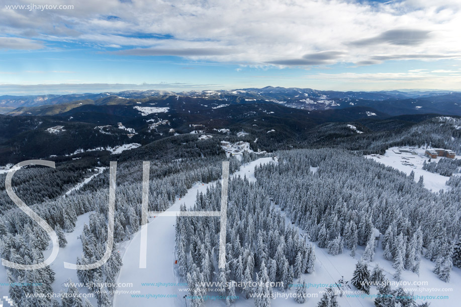 Amazing winter landscape of Rhodope Mountains near pamporovo resort, Smolyan Region, Bulgaria