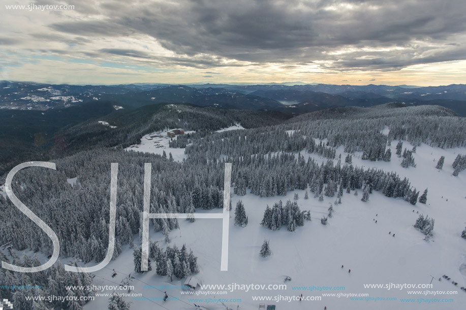 Amazing winter landscape of Rhodope Mountains near pamporovo resort, Smolyan Region, Bulgaria