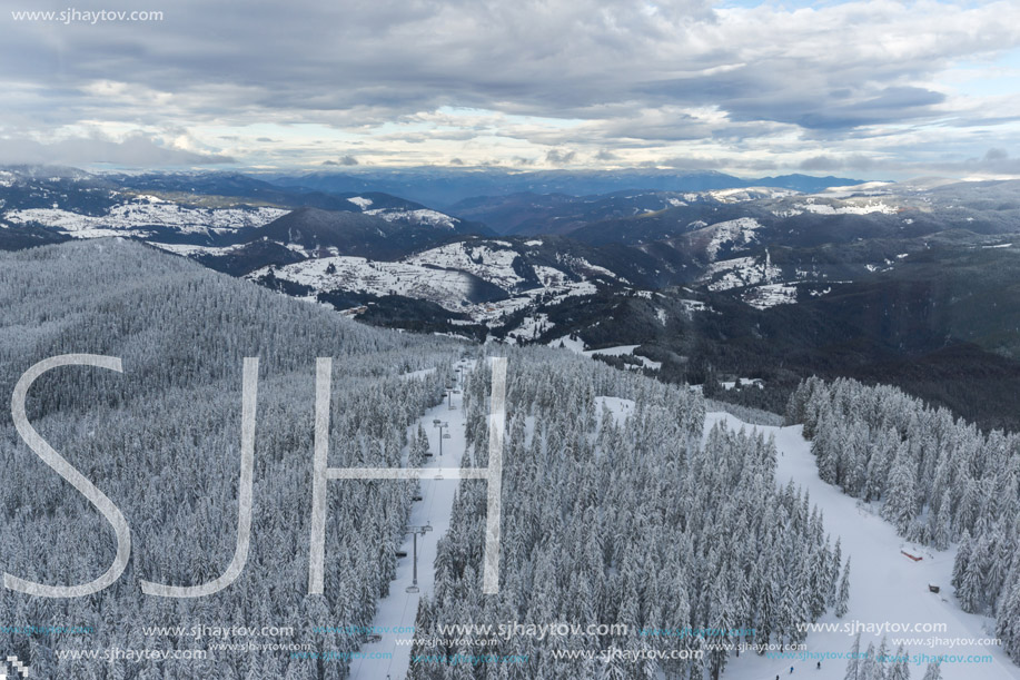 Amazing winter landscape of Rhodope Mountains near pamporovo resort, Smolyan Region, Bulgaria