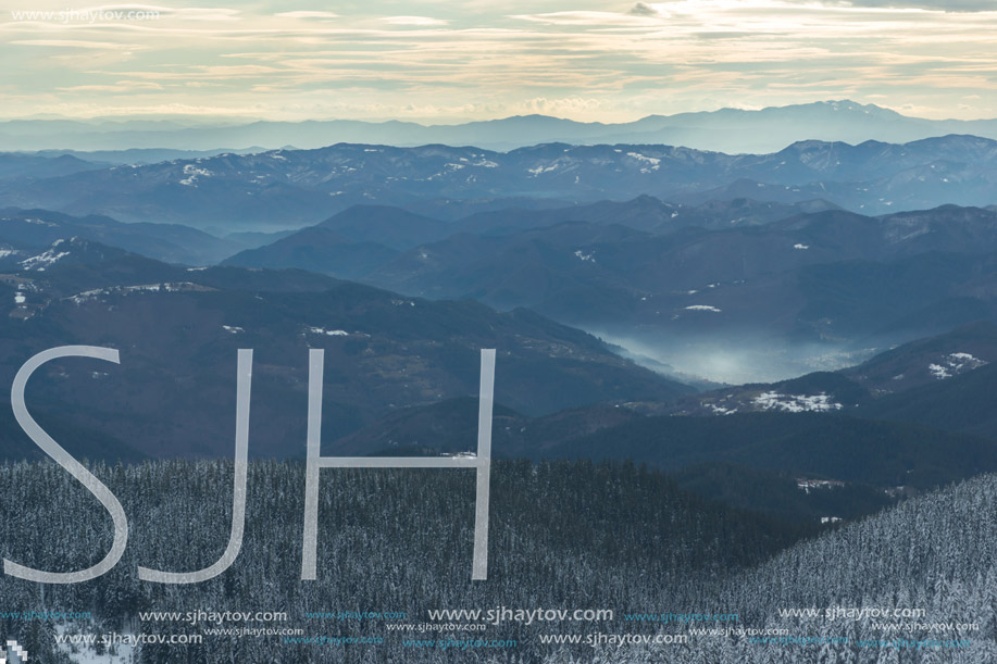 Amazing winter landscape of Rhodope Mountains near pamporovo resort, Smolyan Region, Bulgaria