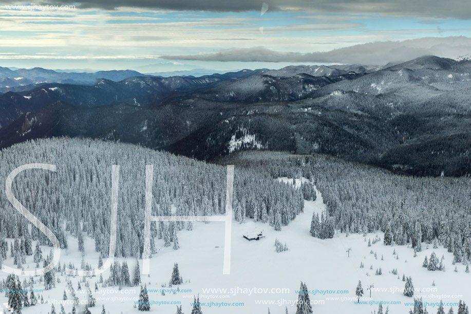 Amazing winter landscape of Rhodope Mountains near pamporovo resort, Smolyan Region, Bulgaria