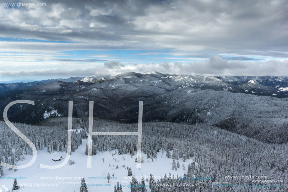 Amazing winter landscape of Rhodope Mountains near pamporovo resort, Smolyan Region, Bulgaria