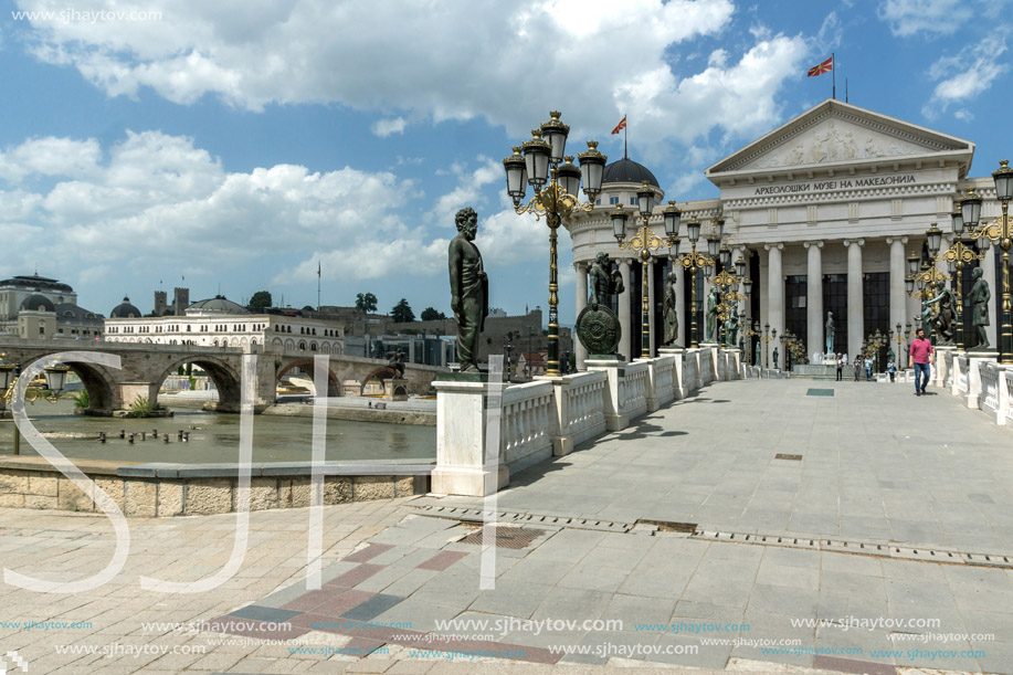 SKOPJE, REPUBLIC OF MACEDONIA - 13 MAY 2017: Skopje City Center and Archaeological Museum, Republic of Macedonia