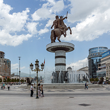 SKOPJE, REPUBLIC OF MACEDONIA - 13 MAY 2017: Skopje City Center and Alexander the Great Monument, Macedonia