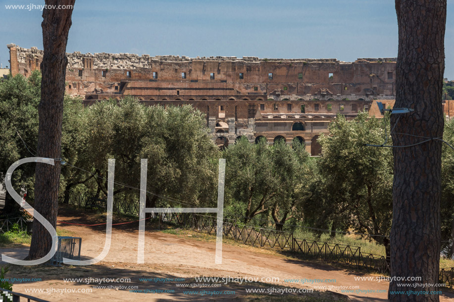 ROME, ITALY - JUNE 24, 2017: Panoramic view of ruins in Palatine Hill in city of Rome, Italy