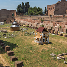 ROME, ITALY - JUNE 24, 2017: Panoramic view of ruins in Palatine Hill in city of Rome, Italy